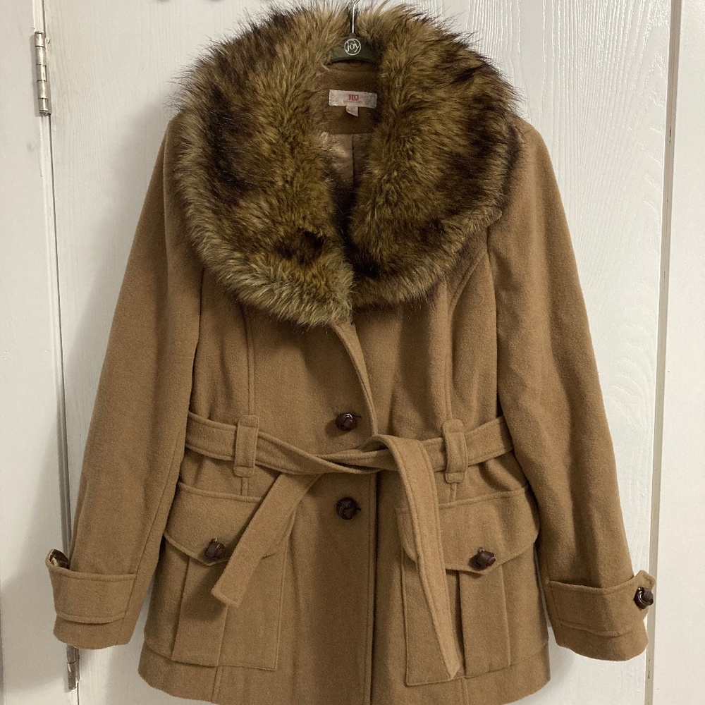 JLo Removable Fur-Trimmed Jacket sz L